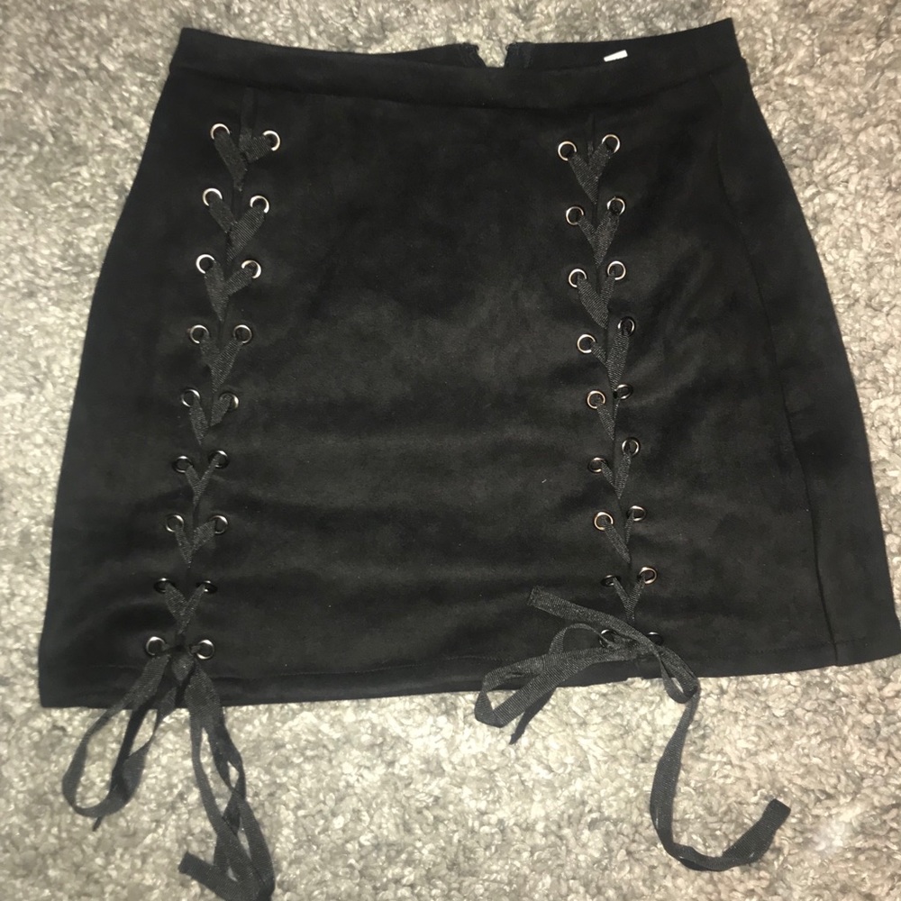 Black mini tie up skirt